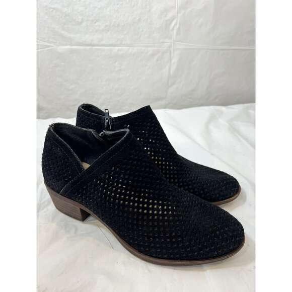 Lucky Brand Baley Black Suede Mesh Block Heel Side Zip Ankle Booties Boots  6.5 - Picture 10 of 14